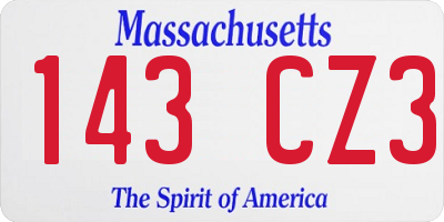 MA license plate 143CZ3