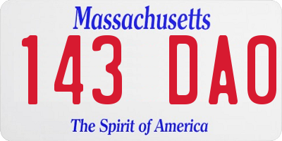 MA license plate 143DA0