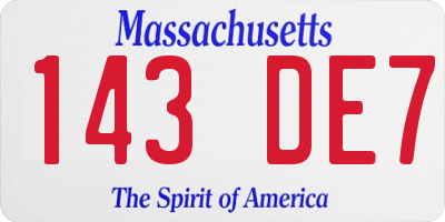 MA license plate 143DE7