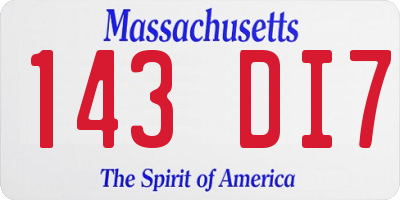 MA license plate 143DI7