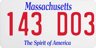 MA license plate 143DO3