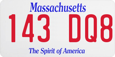 MA license plate 143DQ8