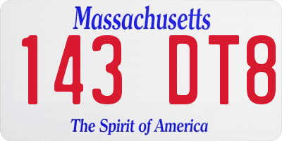 MA license plate 143DT8
