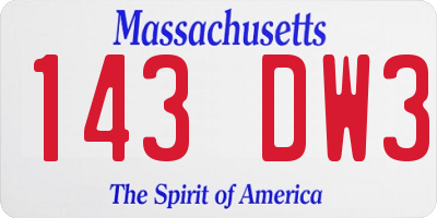 MA license plate 143DW3