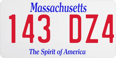 MA license plate 143DZ4