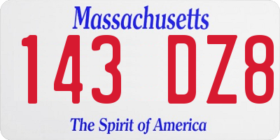 MA license plate 143DZ8