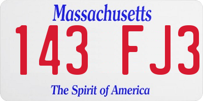 MA license plate 143FJ3