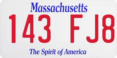 MA license plate 143FJ8