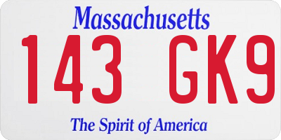 MA license plate 143GK9