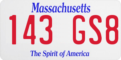 MA license plate 143GS8
