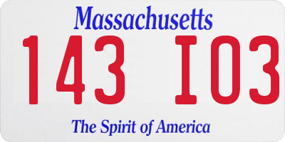 MA license plate 143IO3
