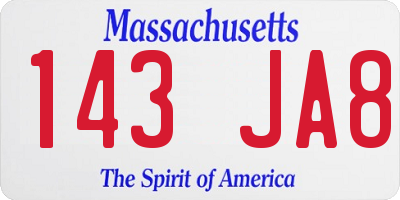 MA license plate 143JA8