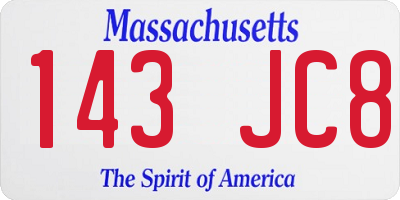 MA license plate 143JC8