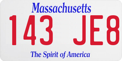 MA license plate 143JE8