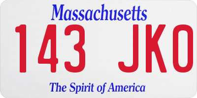 MA license plate 143JK0