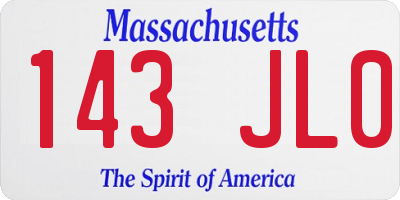 MA license plate 143JL0
