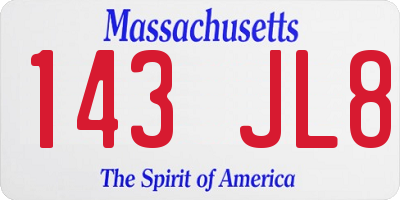 MA license plate 143JL8