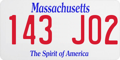 MA license plate 143JO2