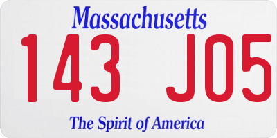 MA license plate 143JO5
