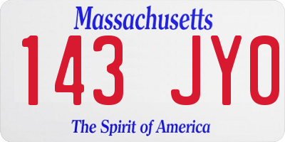 MA license plate 143JY0