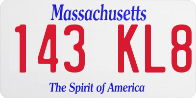 MA license plate 143KL8
