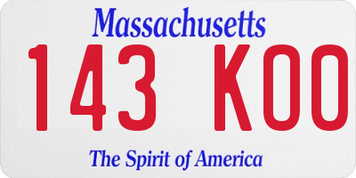MA license plate 143KO0
