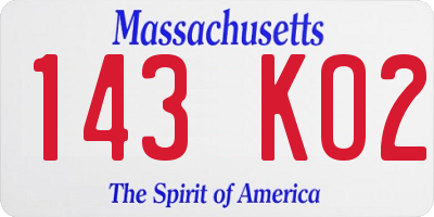MA license plate 143KO2