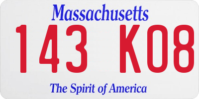 MA license plate 143KO8