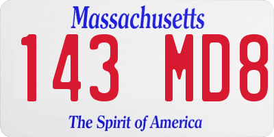 MA license plate 143MD8