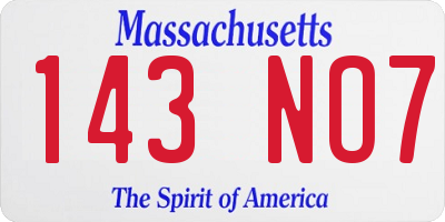 MA license plate 143NO7