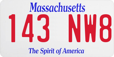 MA license plate 143NW8