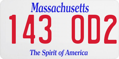 MA license plate 143OD2