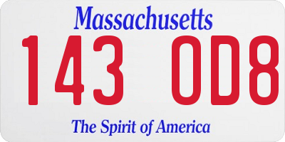 MA license plate 143OD8
