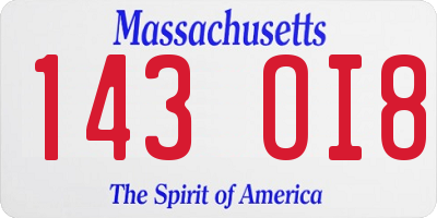 MA license plate 143OI8