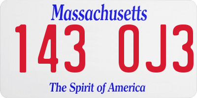 MA license plate 143OJ3