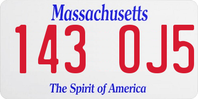 MA license plate 143OJ5