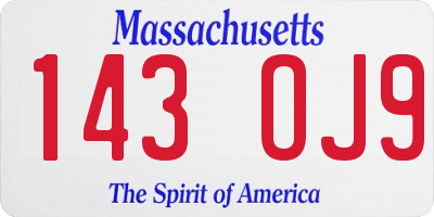 MA license plate 143OJ9