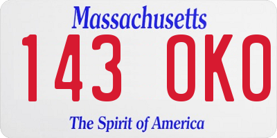 MA license plate 143OK0