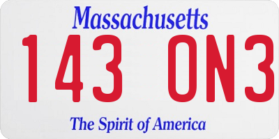 MA license plate 143ON3