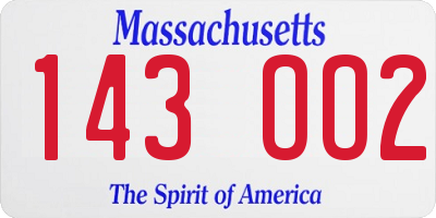 MA license plate 143OO2
