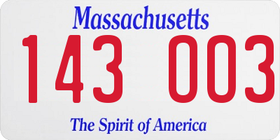 MA license plate 143OO3