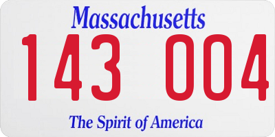 MA license plate 143OO4