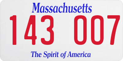 MA license plate 143OO7
