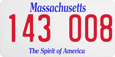 MA license plate 143OO8