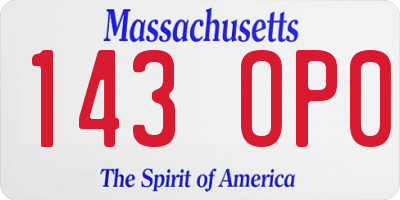 MA license plate 143OP0