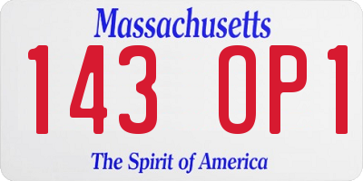 MA license plate 143OP1