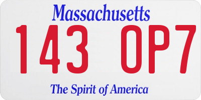 MA license plate 143OP7