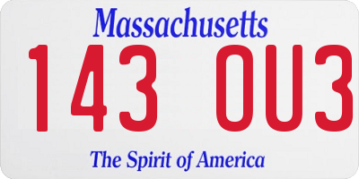 MA license plate 143OU3