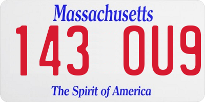 MA license plate 143OU9