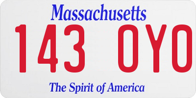 MA license plate 143OY0